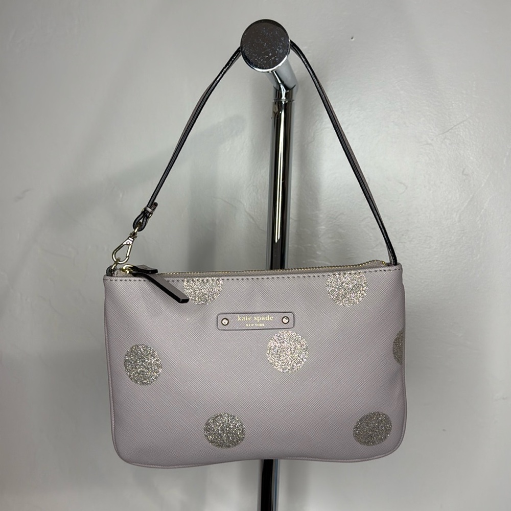Kate Spade Haven Lane lilac Saffiano leather glitter dot wristlet